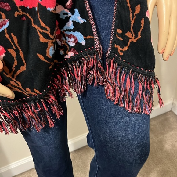 INC FLORAL OPEN LONG SWEATER DUSTER SIZE MEDIUM Fringes Embroidered - Picture 10 of 10